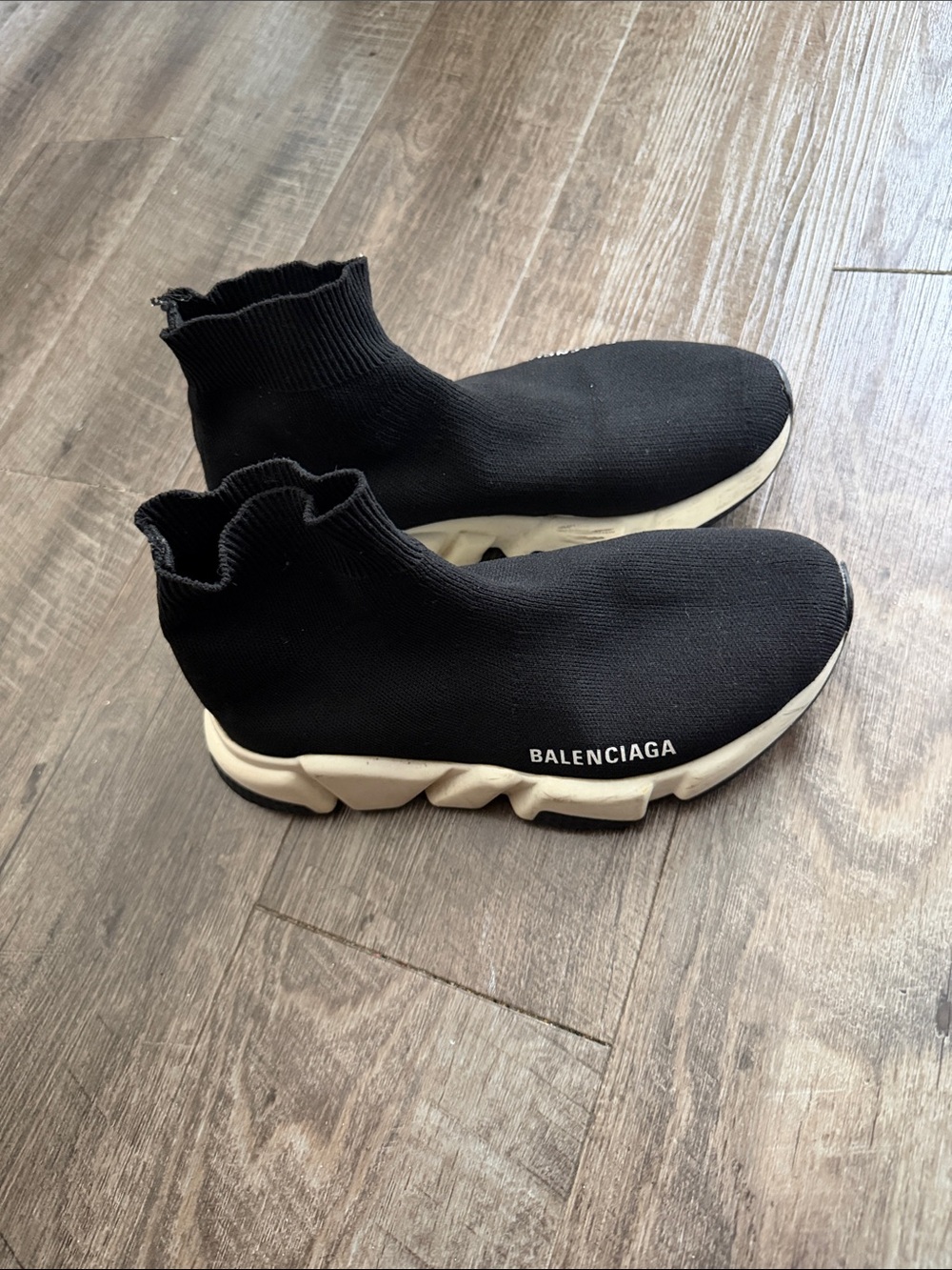 Balenciaga Black Knit Sock Sneakers with Cream Sole